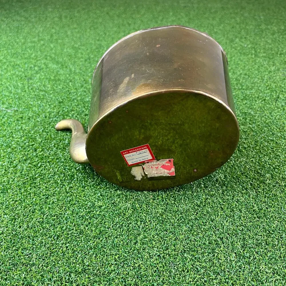 Vintage Brass Teapot Kettle Fixed Handle Copper Oval Shape Decor